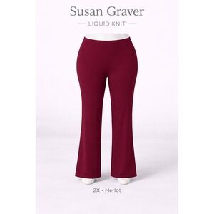 Susan Graver Womens 2X Bootcut Liquid Knit Elastic Waist Reg Pants Merlot‎ NWT